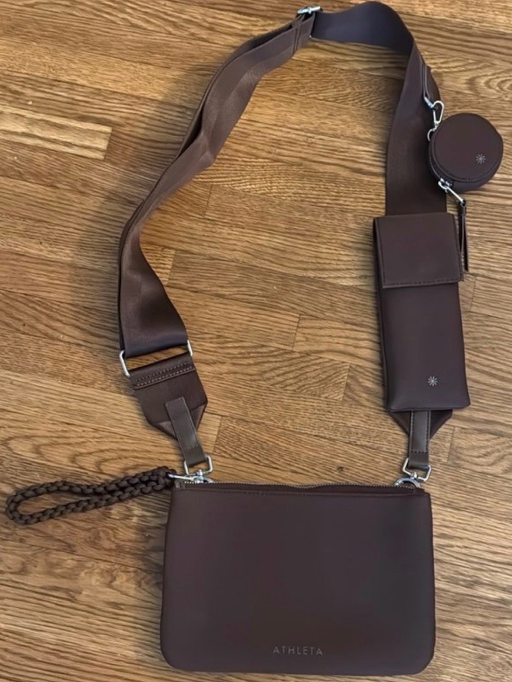Athleta Brown Crossbody Purse with Coin and sunglasses case